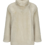 Ivory Fur-Trimmed Leather Coat