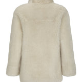 Ivory Fur-Trimmed Leather Coat