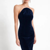 Navy Velvet Bodycon Midi Dress