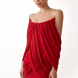 Red Draped Jersey Mini Dress with Scarf Detail