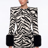 Zebra-Print Faux-Fur-Detail Jacket