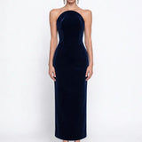 Navy Velvet Bodycon Midi Dress