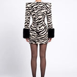 Zebra-Print Faux-Fur-Detail Jacket