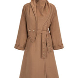 Camel Shawl-Collar Belted Wool Coat