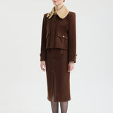 Saddle Double-Breasted Collar Short Jacket