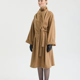 Camel Shawl-Collar Belted Wool Coat