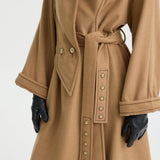Camel Shawl-Collar Belted Wool Coat