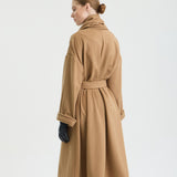 Camel Shawl-Collar Belted Wool Coat