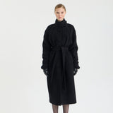 Curly High-Neck Belted Coat