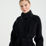 Curly High-Neck Belted Coat