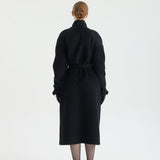 Curly High-Neck Belted Coat
