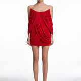 Red Draped Jersey Mini Dress with Scarf Detail