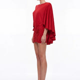 Red Mini Dress with Cape Detail