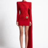 Red Jersey Mini Dress with Cape Detail