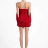 Red Draped Jersey Mini Dress with Scarf Detail