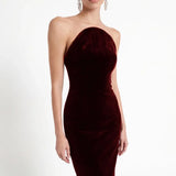 Bordo Kadife Bodycon Midi Elbise - Bordo - Souvie