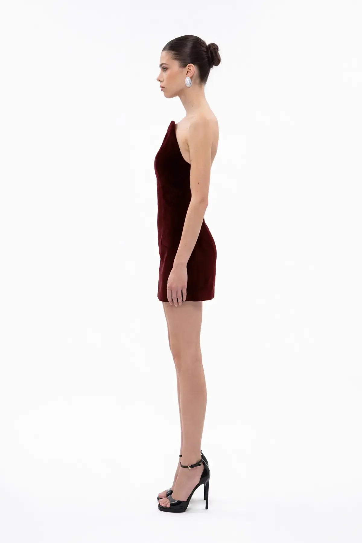 Bordo Kadife Mini Bodycon Elbise - Bordo - Souvie