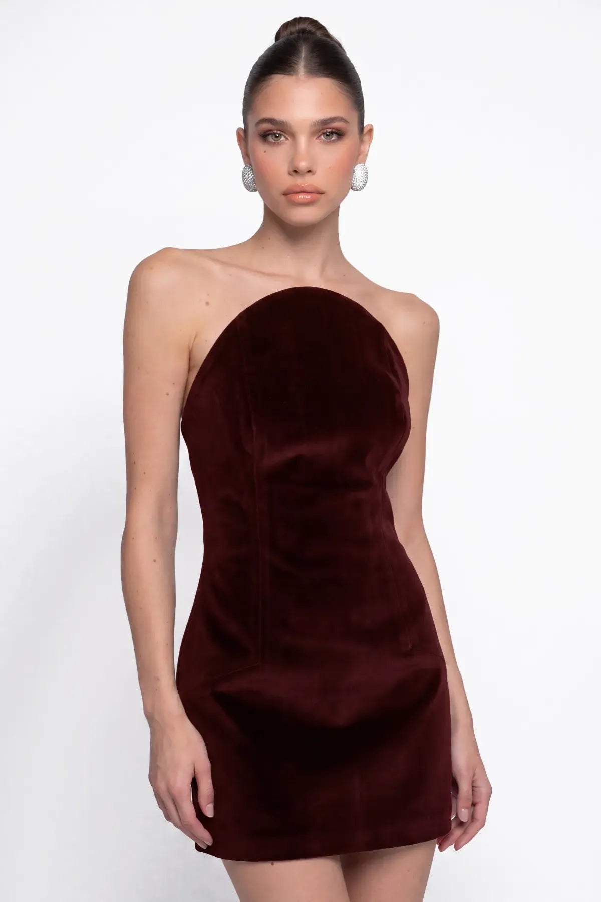 Bordo Kadife Mini Bodycon Elbise - Bordo - Souvie
