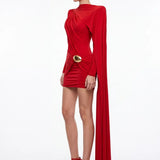 Red Jersey Mini Dress with Cape Detail
