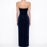 Navy Velvet Bodycon Midi Dress
