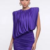 Purple Ruched Jersey Mini Dress