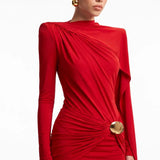Red Jersey Mini Dress with Cape Detail