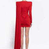 Red Jersey Mini Dress with Cape Detail