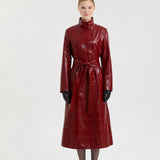 Crimson Kroko Dokulu Leather Coat