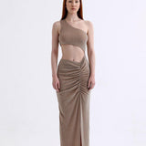 Gloria Glitter Maxi Beige Dress