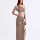 Gloria Glitter Maxi Beige Dress