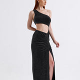 Gloria Glitter Maxi Black Dress