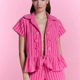 Miami Muse Pembe Çizgili Peplum Şort Takımı