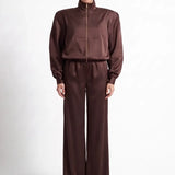 Brown Satin Trousers - Brown - Souvie