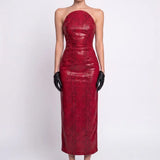 Red Python-Texture Midi Bodycon Dress - Red - Souvie