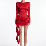 Red Satin Mini Dress - Red - Souvie