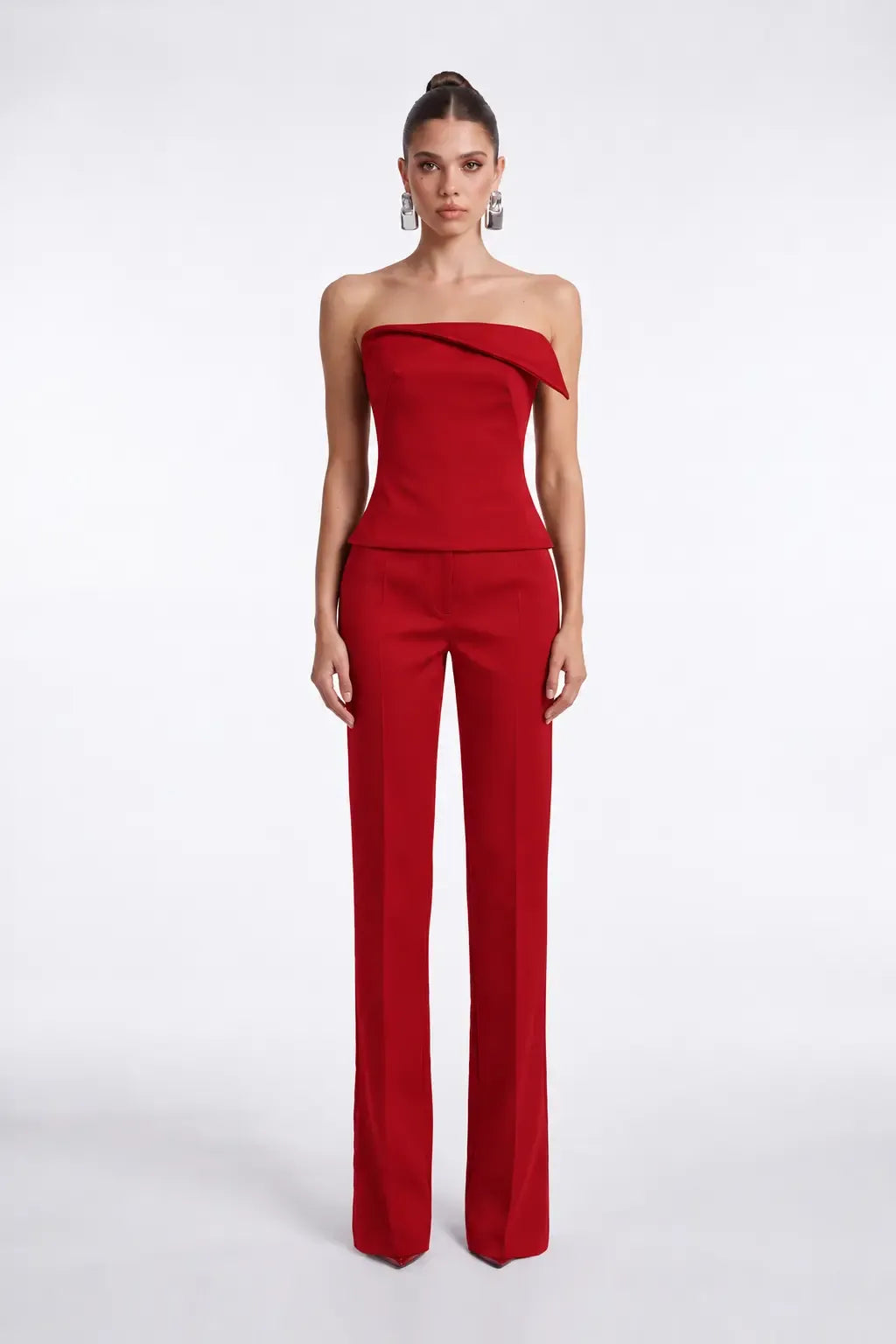 Red Satin Trousers - Red - Souvie