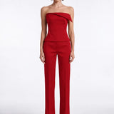 Red Satin Corset with Collar Detail - Red - Souvie