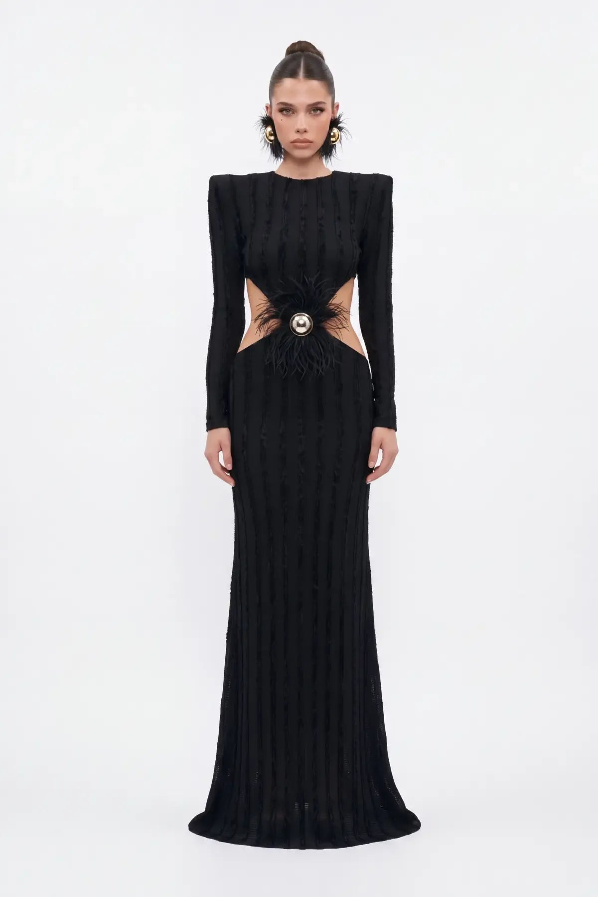 Black Cut-Out Maxi Dress with Velvet Trim - Black - Souvie