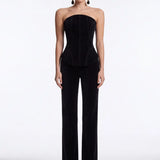 Black Velvet Corset with Stitching Detail - Black - Souvie