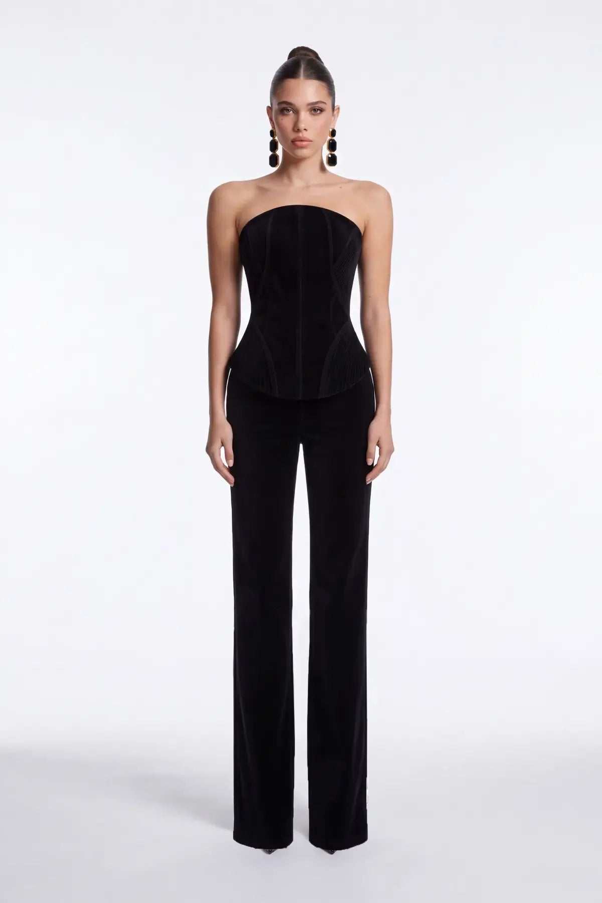 Black Velvet Corset with Stitching Detail - Black - Souvie