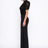 Siyah Drapeli Dantel Body - Siyah - Souvie