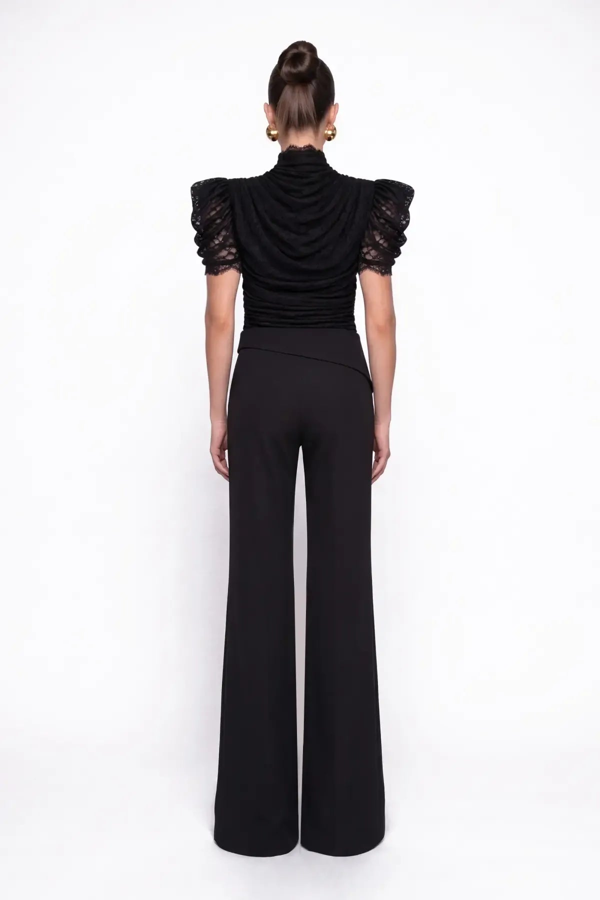 Siyah Drapeli Dantel Body - Siyah - Souvie