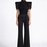 Black Draped Lace Bodysuit - Black - Souvie