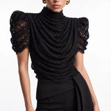 Siyah Drapeli Dantel Body - Siyah - Souvie