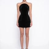 Black Velvet Mini Bodycon Dress - Black - Souvie