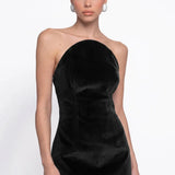 Siyah Kadife Mini Bodycon Elbise - Siyah - Souvie