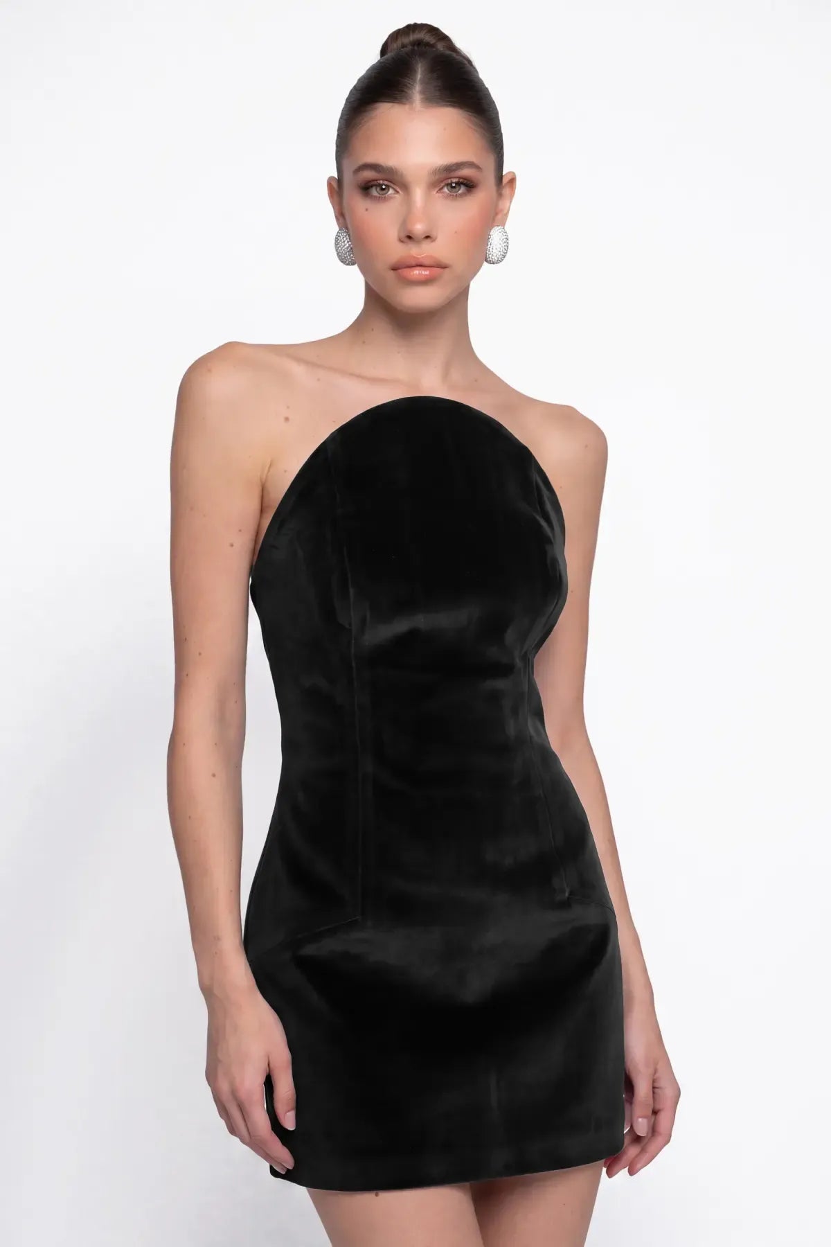 Siyah Kadife Mini Bodycon Elbise - Siyah - Souvie