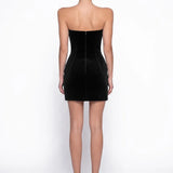 Siyah Kadife Mini Bodycon Elbise - Siyah - Souvie