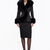 Black Gabardine Jacket with Faux-Fur Detail - Black - Souvie