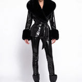 Black Patent Leather Jacket with Faux-Fur Detail - Black - Souvie